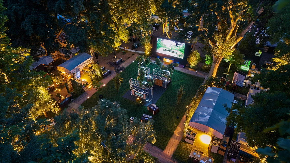 Aerial view of a fan-festival ground